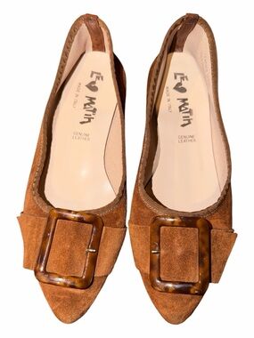 LE MATIN Brown Suede Pointed-Toe Flats with Buckle